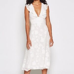 Joie Adella Floral Embroidered Dress In Porcelain White Empire Waist Size 4